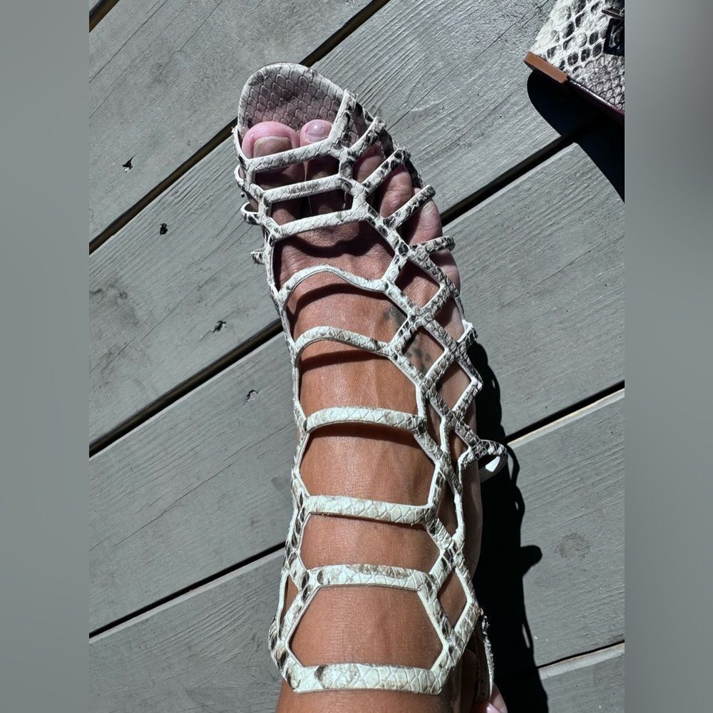 Schutz Python Snakeskin Wedge Sandals Size 10 | Exotic Luxe Statement Heels - Picture 4 of 7